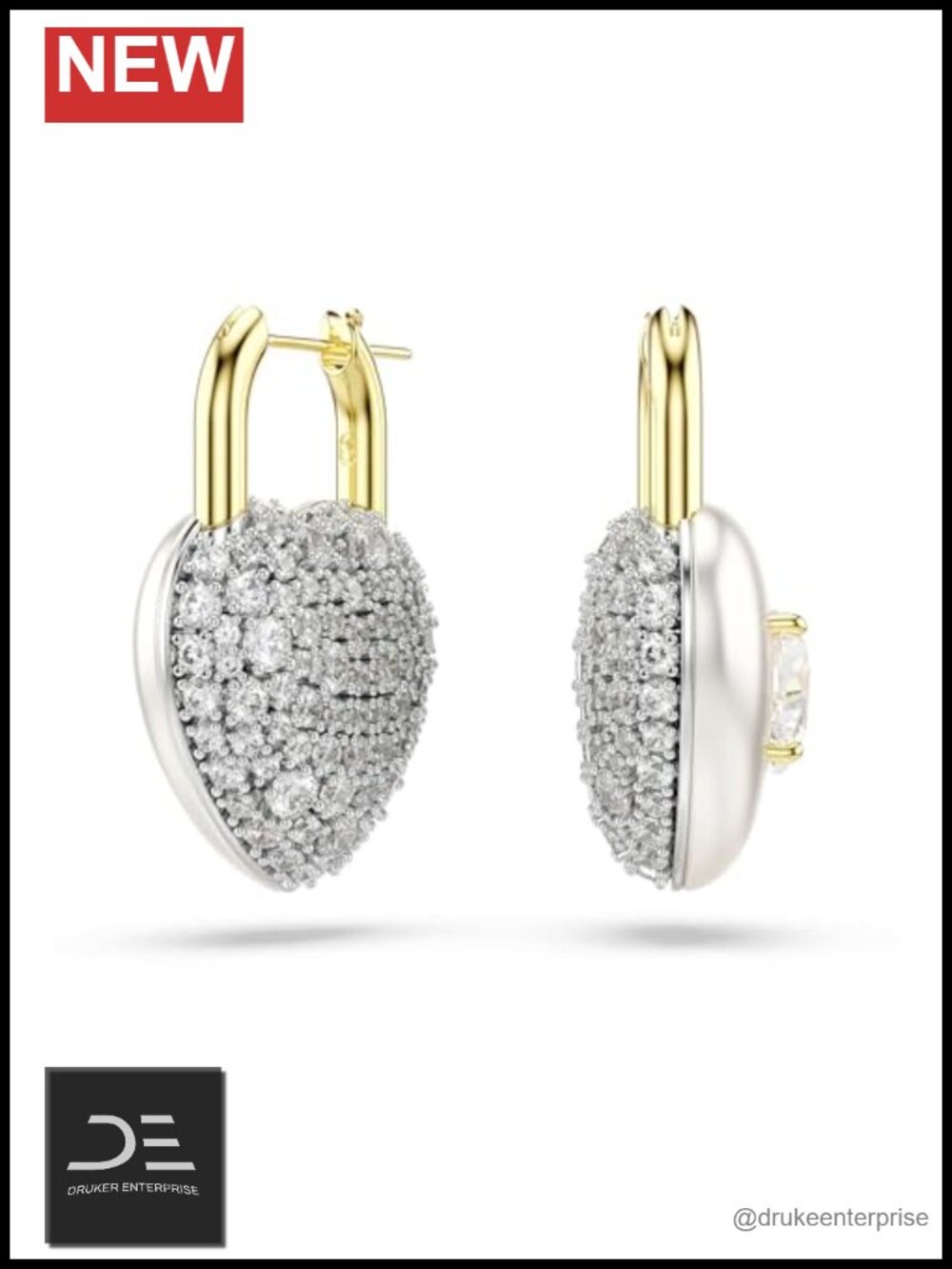 Swarovski Crystal Drop Earrings Gold Plated Heart White Idyllia